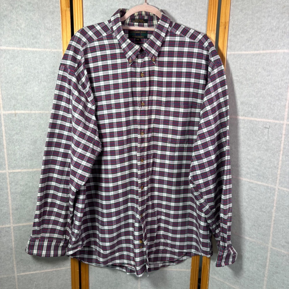 Alexander Julian Colours Shirt XXL Red Navy Plaid Button Down Long Sleeve Cotton